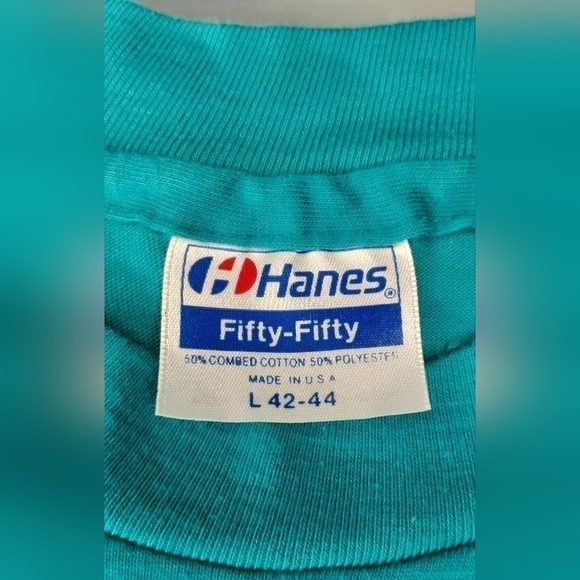 Vtg 80s Charity Race Adult Medium T-shirt Tee Single Stitch USA Teal Hanes Crew - Picture 7 of 7